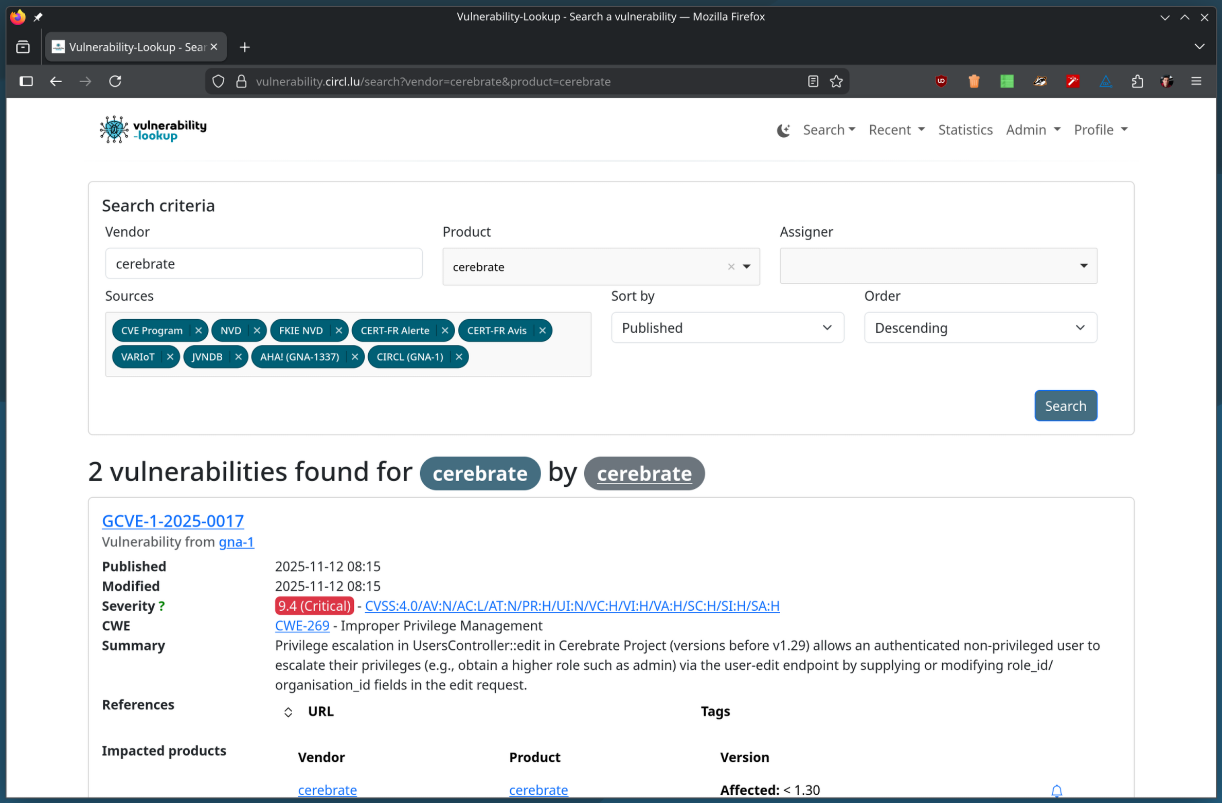 Search page
