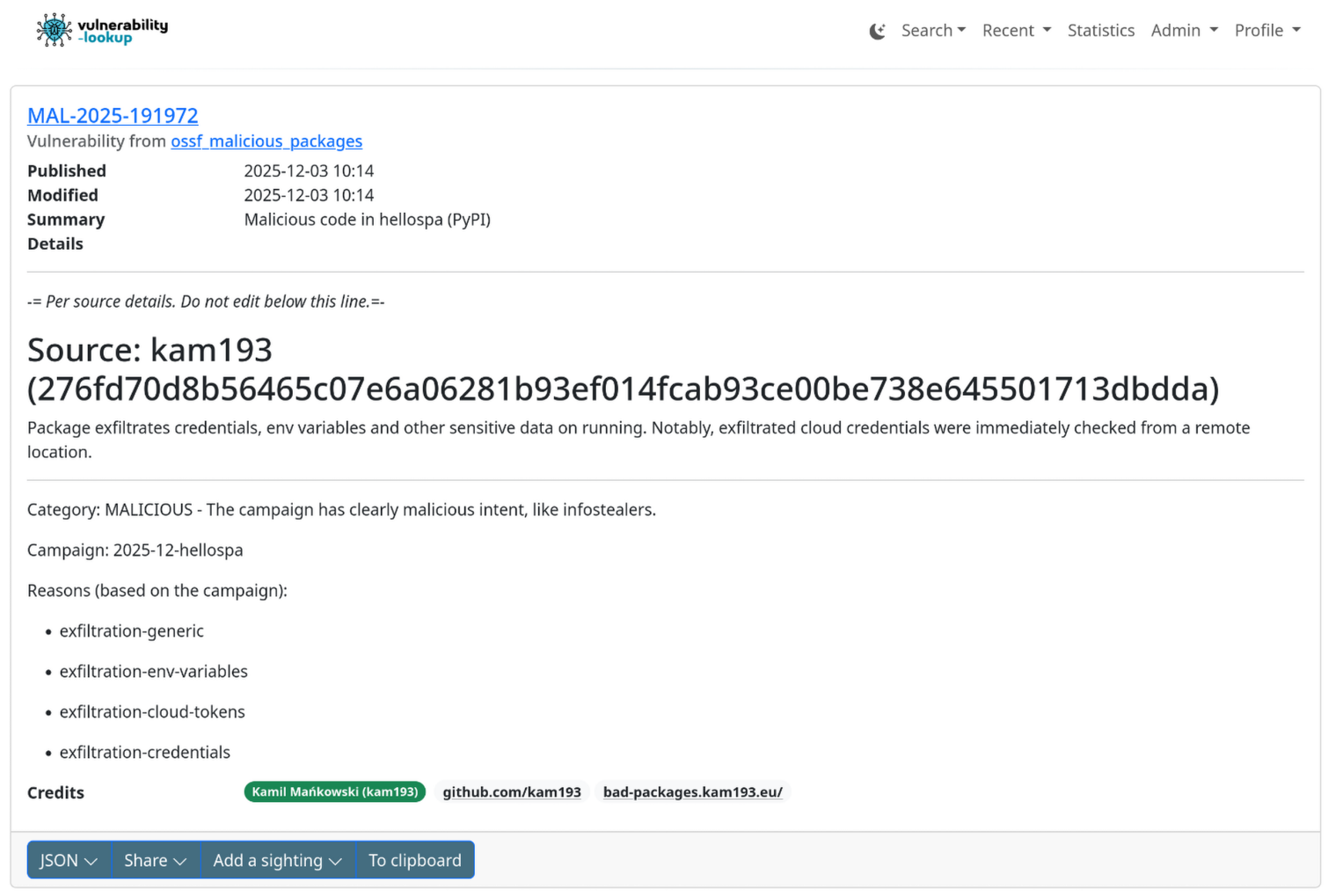Credits for the OpenSSF Malicious Packages