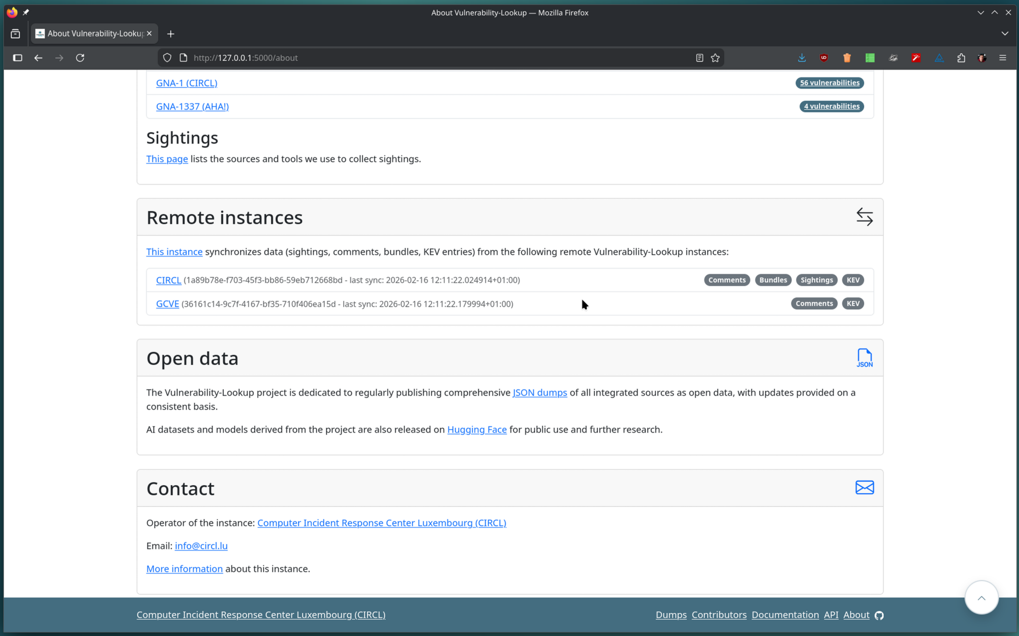 About page listing configured remote instances