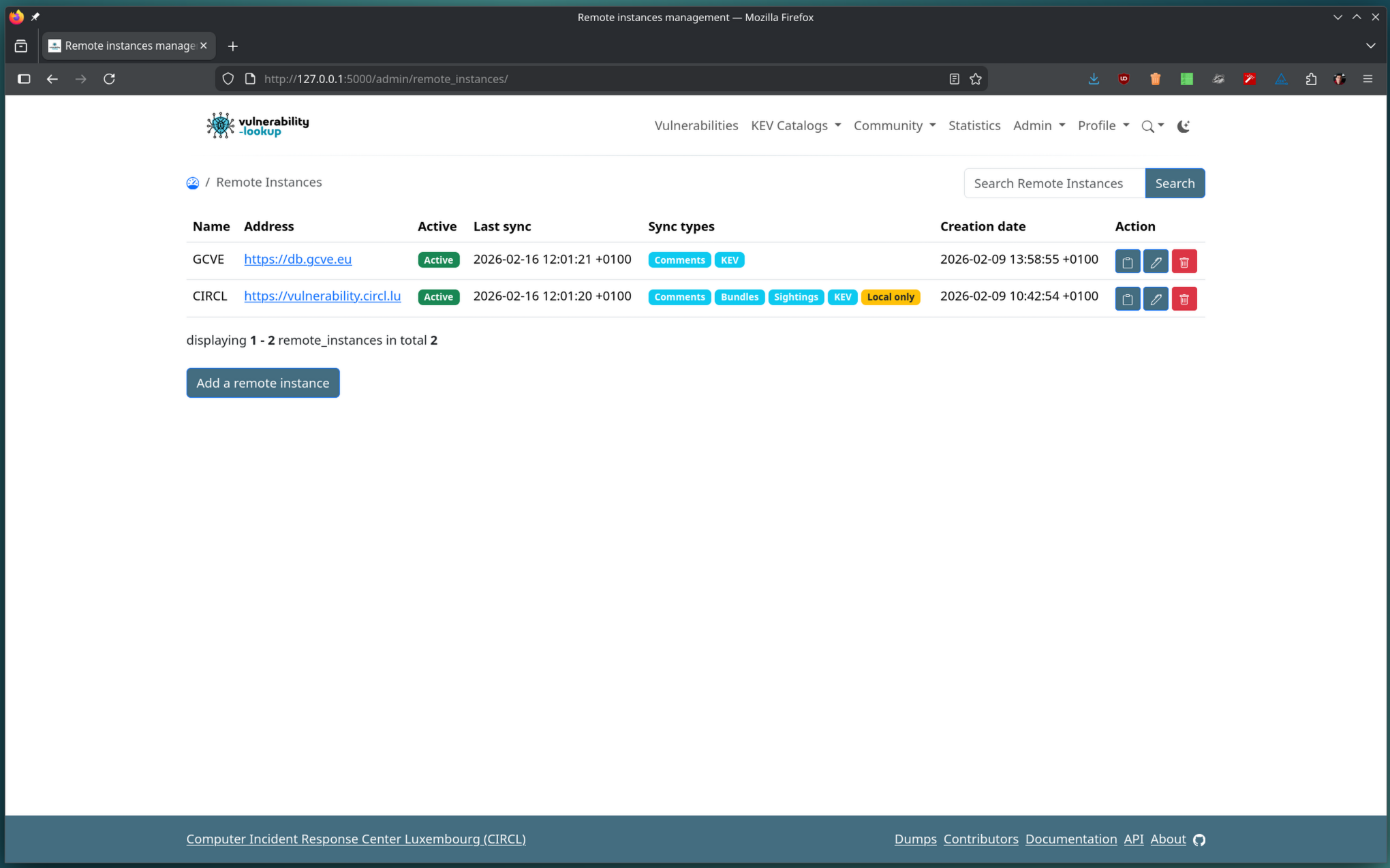 Remote instances configuration
