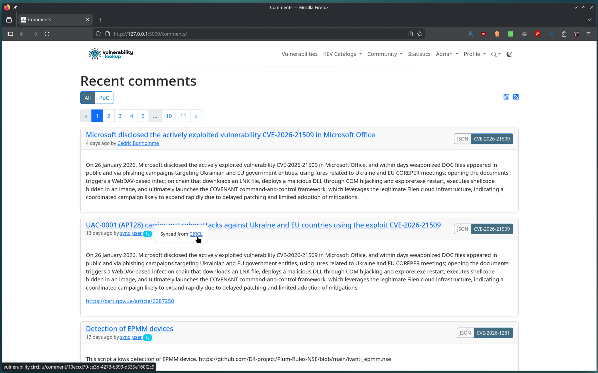 Synced comments