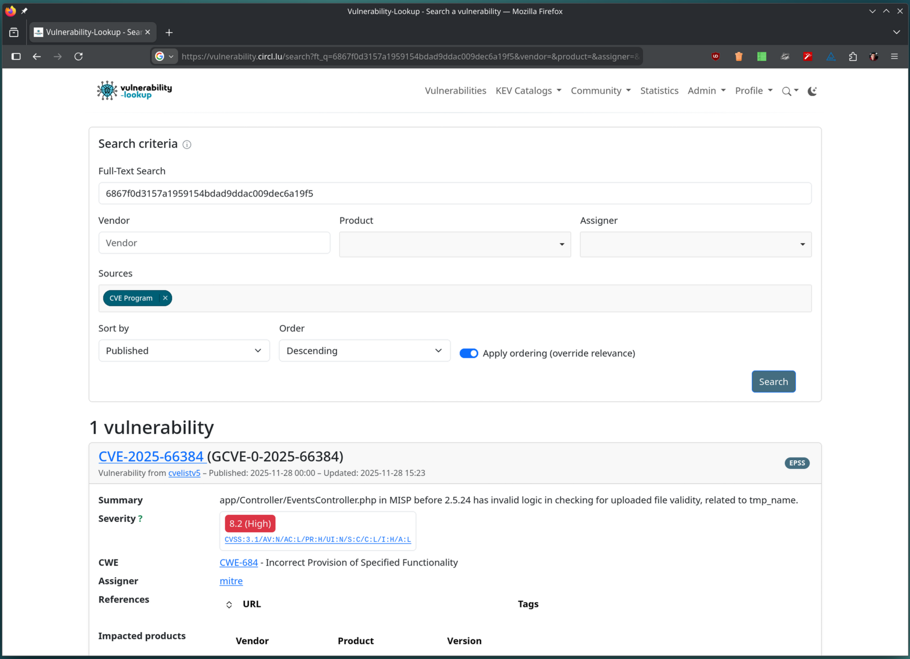 Full-text search by commit ID